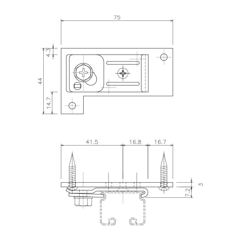 GT30 天井Sブラケット下地プレート付 TT12Y52｜業務用カーテンレール