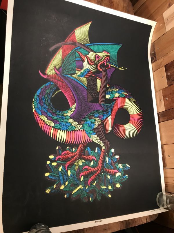 M.C. Escher “Dragon” Blacklight Poster ドラゴン ビンテージ