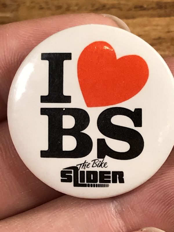 I Love BS The Bike Slider Pinback メッセージ ビンテージ 缶バッジ