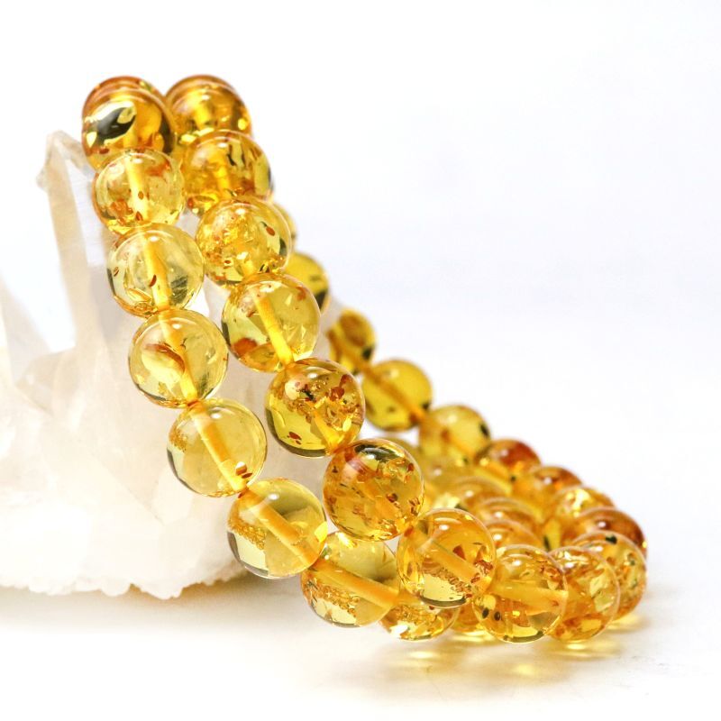 ブレス フラワーアンバー 丸 約9mm リトアニア産 琥珀 花びら お守り