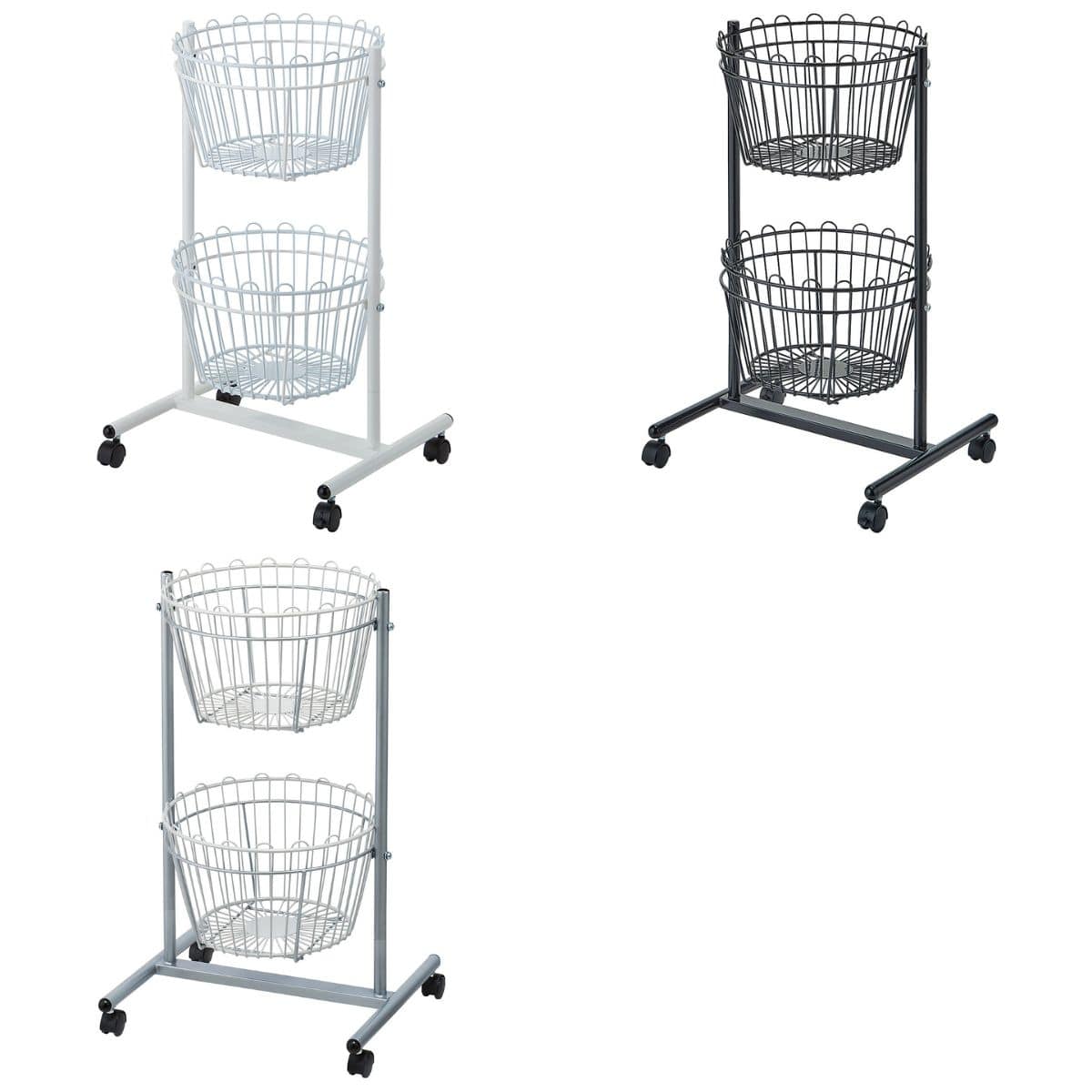 丸型投げ込みバスケット2段 〔ストエキオリジナル〕 ホワイト