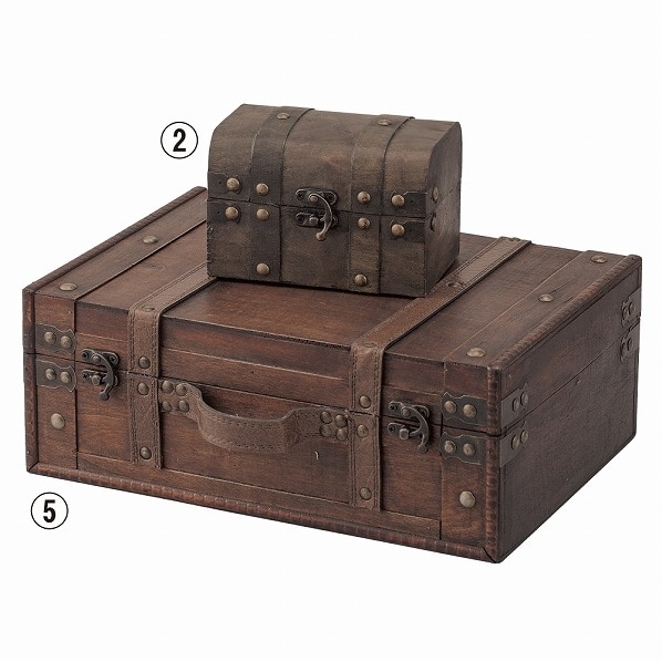 宝箱型木製トランクボックス ブラウン SS