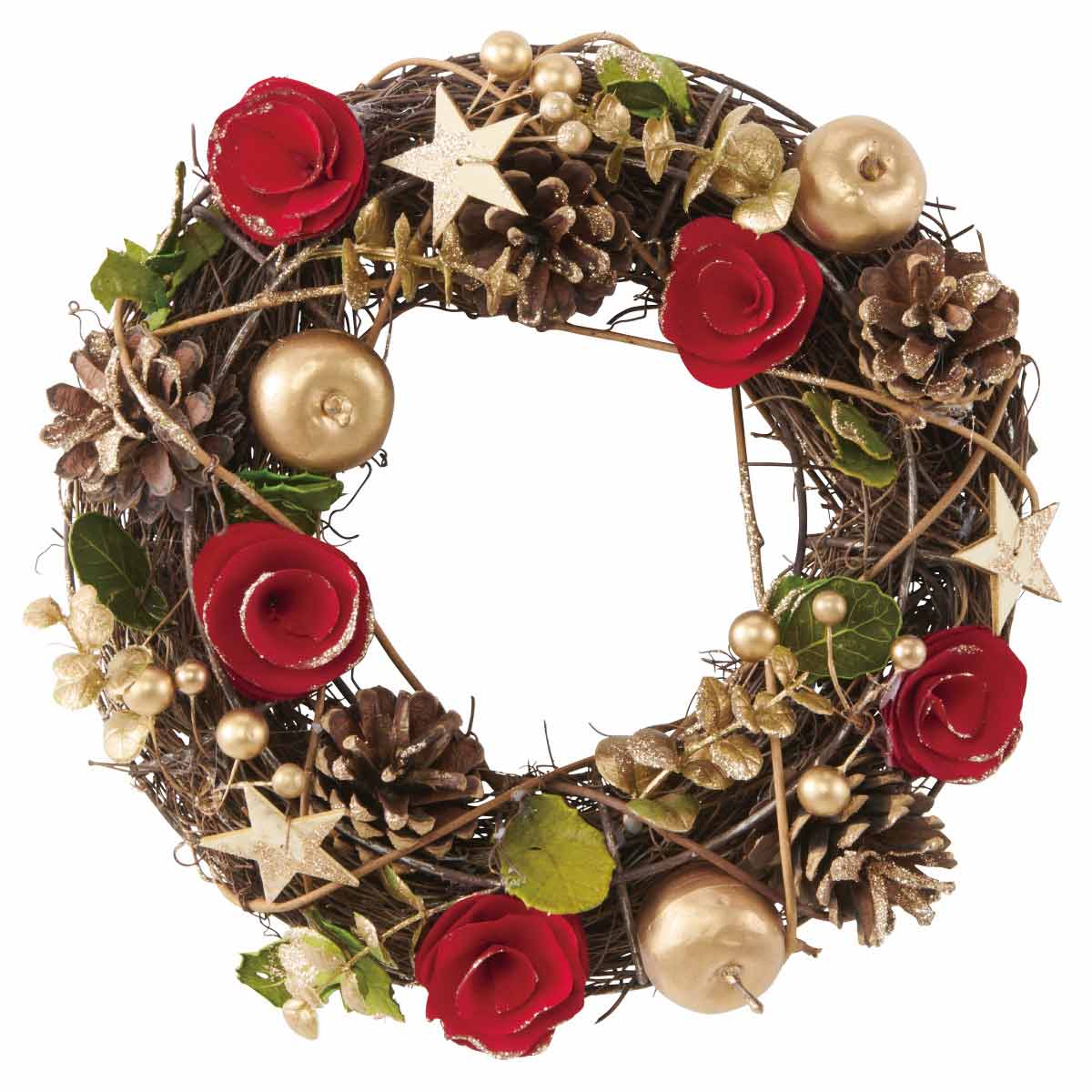 ナチュラル クリスマスリース 小 レッド