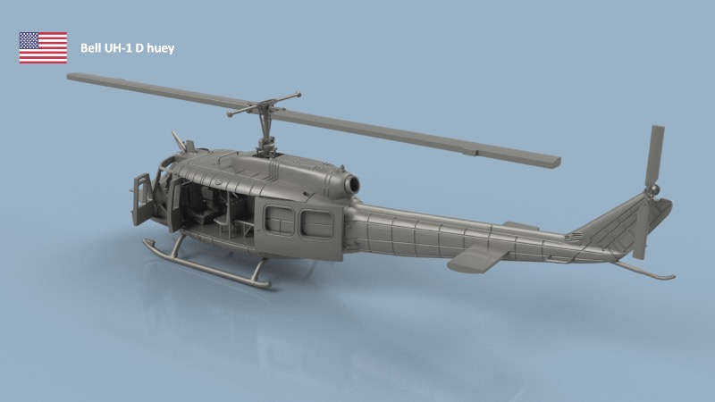 Bell UH-1 D Huey with interior details - 3D printing (1 helicopter