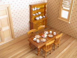 ミニチュアダイニングテーブルセット 長方形卓+椅子4脚 くるみ色 ID014-WL