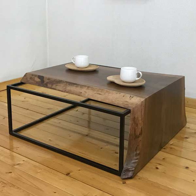 ウォールナット一枚板×金属フレーム ローテーブル ペイント工房