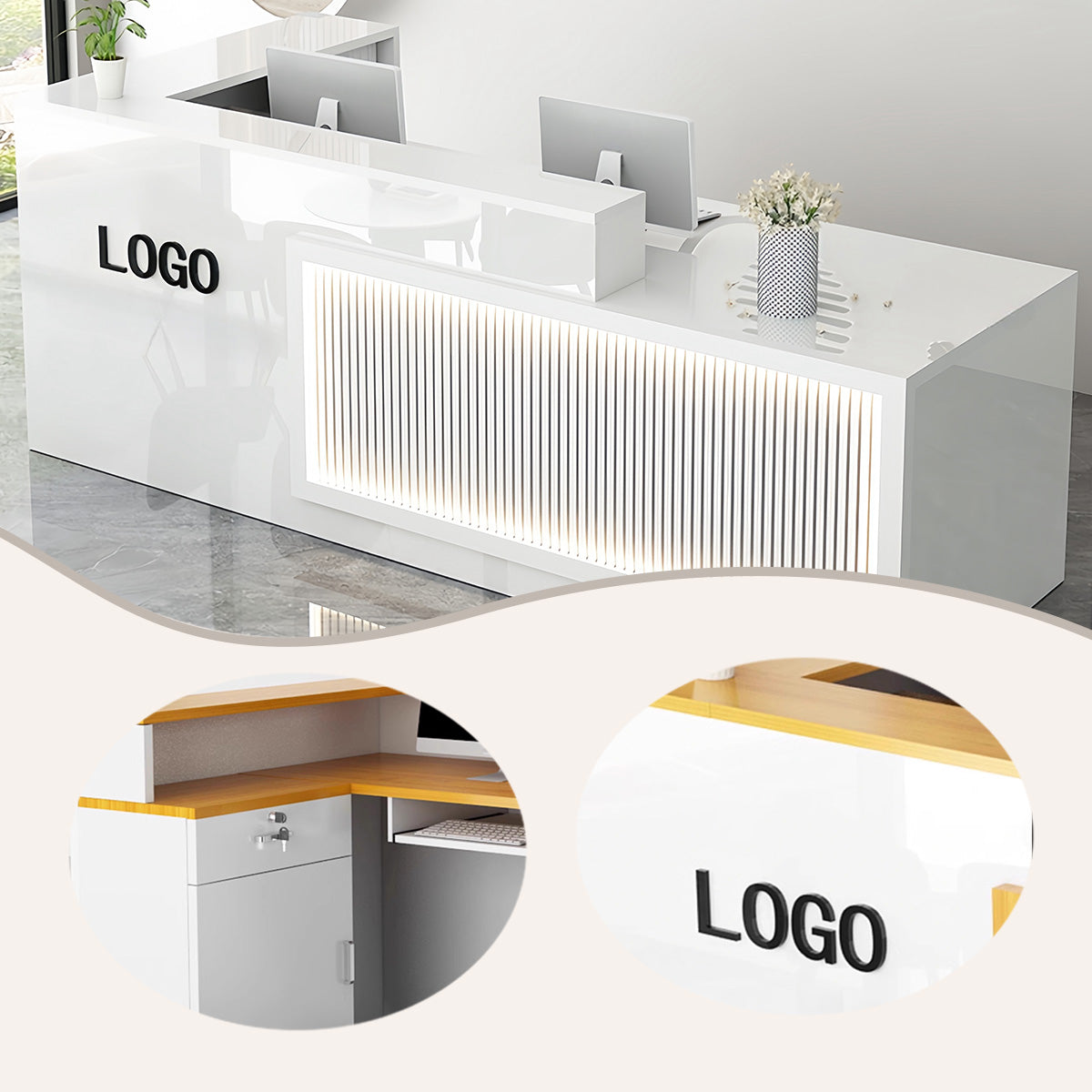 受付カウンター,レジカウンター,フロント,受付台,石目調,大容量,LED