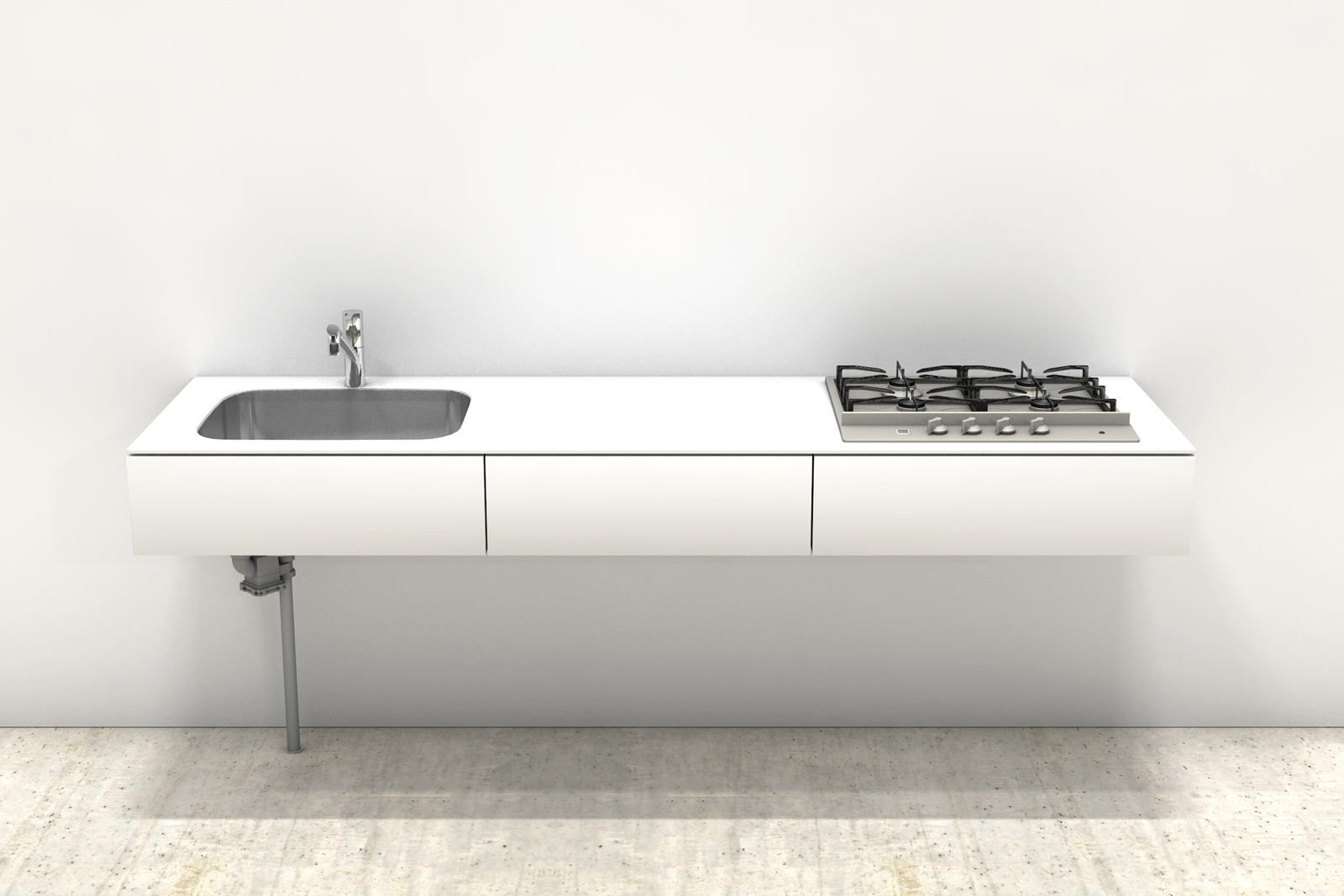 ホワイトミニマルキッチン W2100×D600 | KB-KC013-09-G183 | キッチン