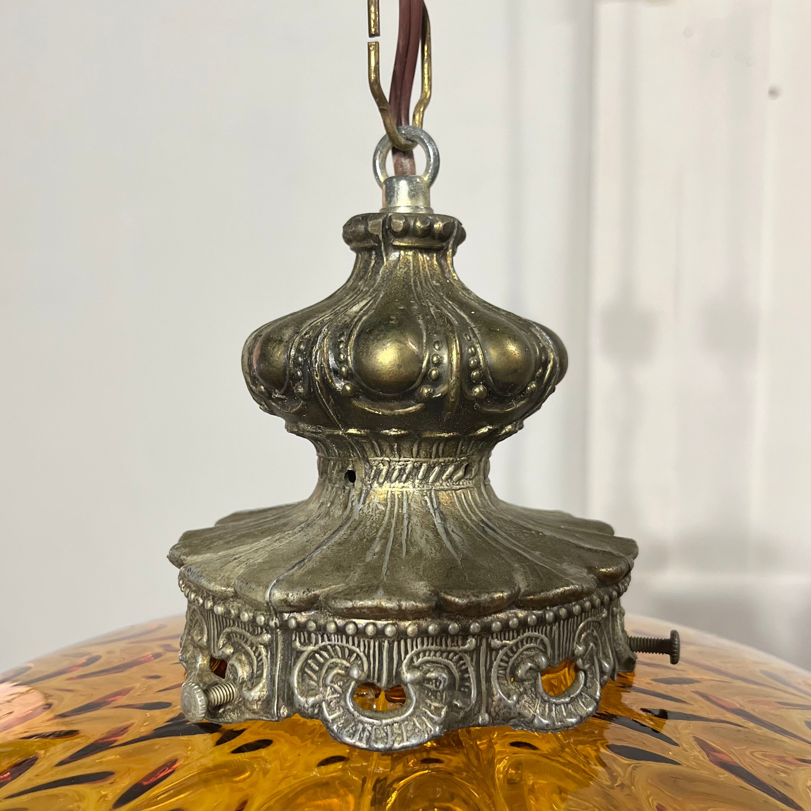 アンバーガラス ペンダントランプ ヴィンテージ 照明 中古 レトロ