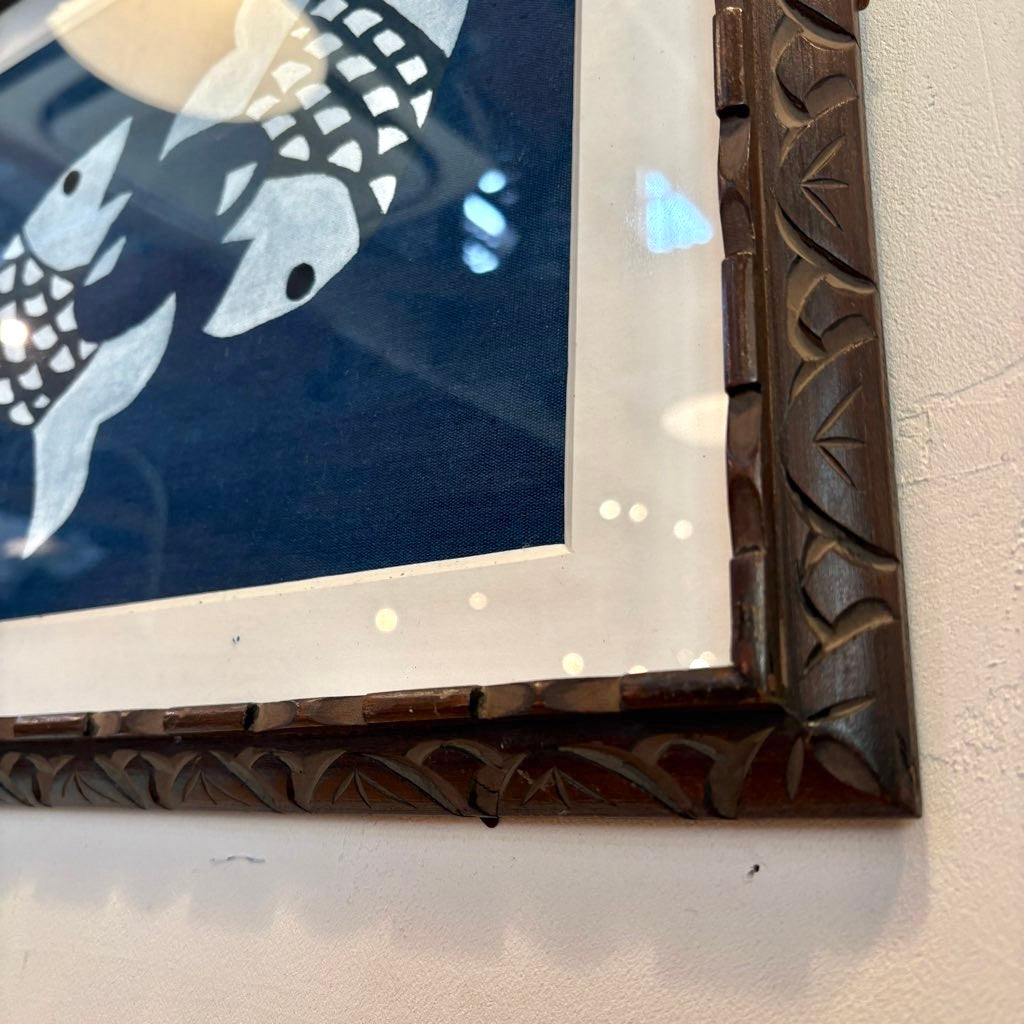 柚木沙弥郎 型染め 額入り布 魚 アート 絵画 一点もの 作家 中古