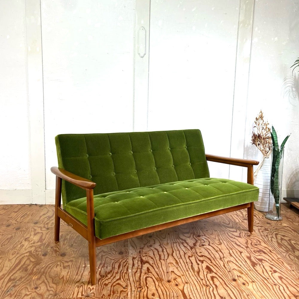 カリモク60 ロビーチェア 2シーター モケットグリーン 2P ソファ 緑