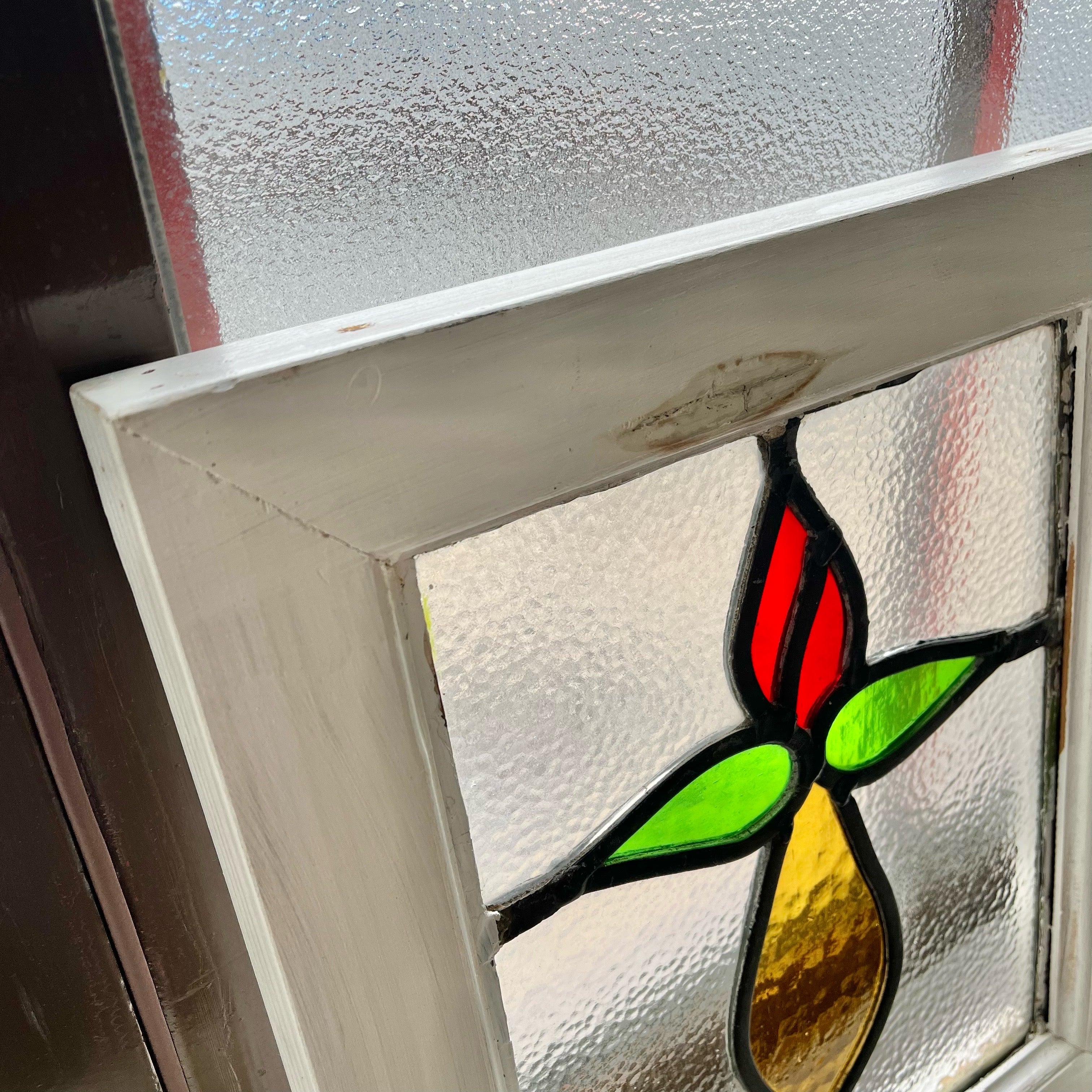 ステンドグラス 窓 木枠 ディスプレイ 白枠 アンティーク 中古