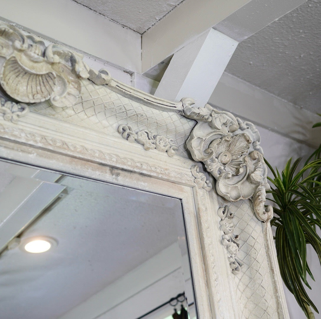 アンティーク調 全身鏡 ミラー 姿見 ホワイト シャビー 【大】 中古