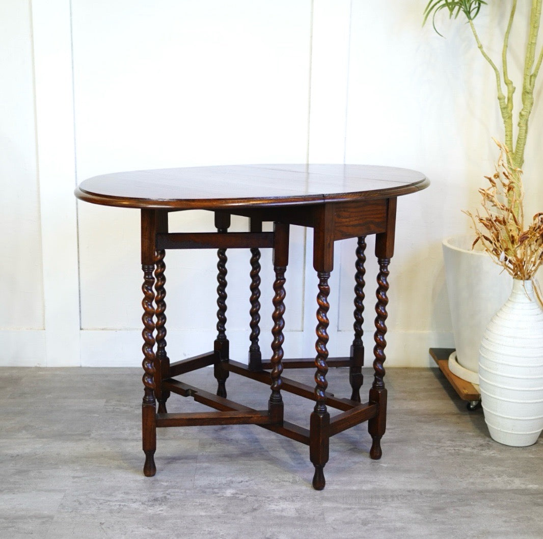 ツイストレッグ バタフライテーブル 英国アンティーク 中古 机 伸長式