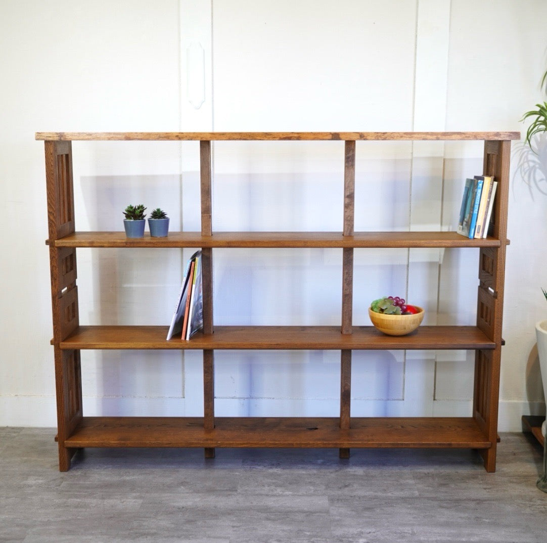 ナラ無垢材 楔式本棚 シェルフ キャビネット 中古 レトロ 160㎝ 木