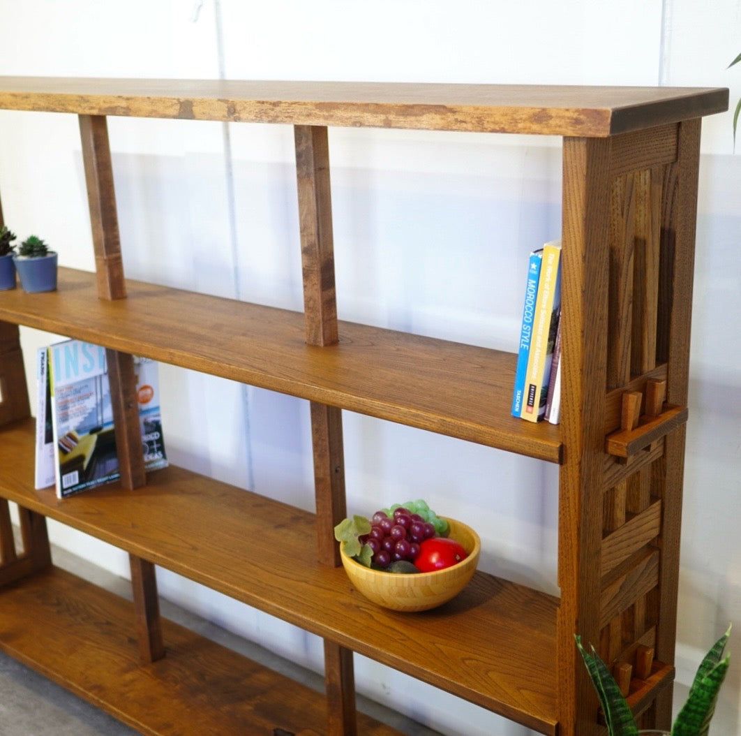 ナラ無垢材 楔式本棚 シェルフ キャビネット 中古 レトロ 160㎝ 木