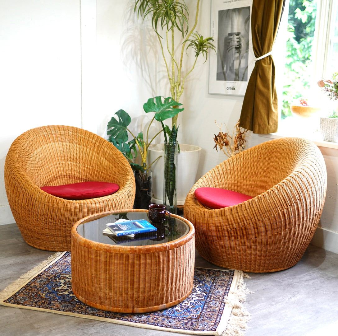 山川ラタン 剣持勇 アームレスチェア ヴィンテージ 中古 籐 名作