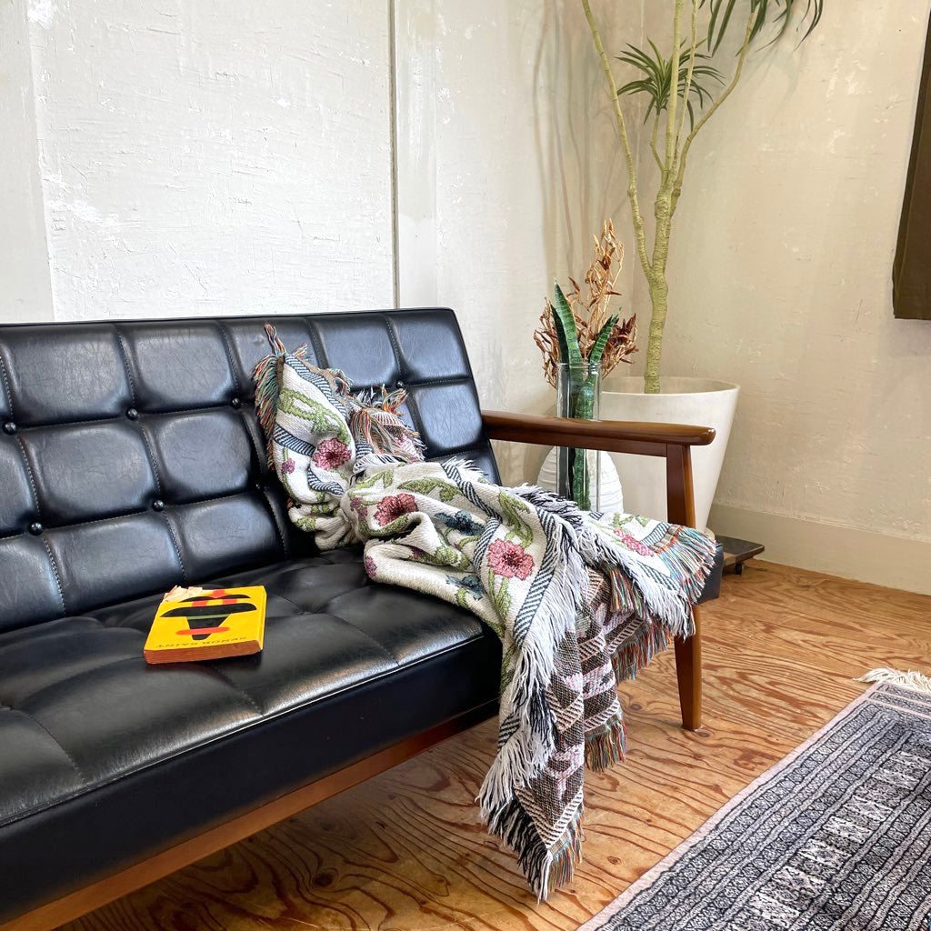 ブランケット 蝶々 花 マルチカバー タペストリー ラグ 中古