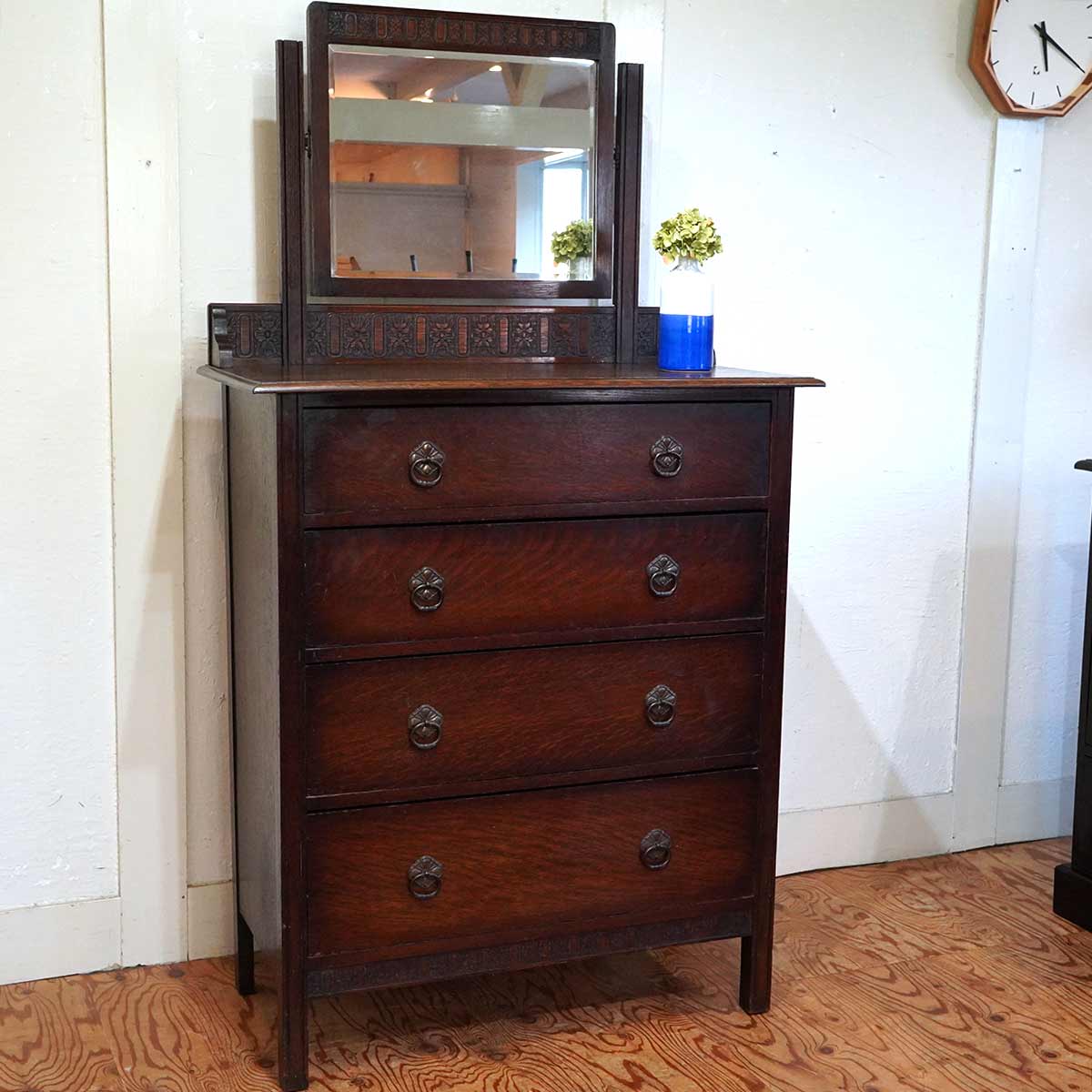 英国 アンティーク ミラーチェスト キャビネット ドレッサー ミラー