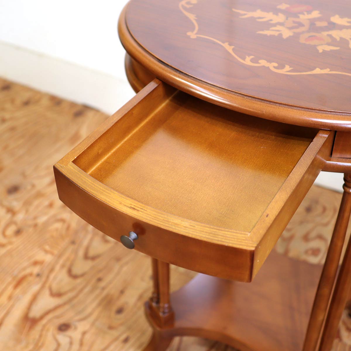 サイドテーブル 花台 オーバル 楕円 クラシカル 象嵌 中古