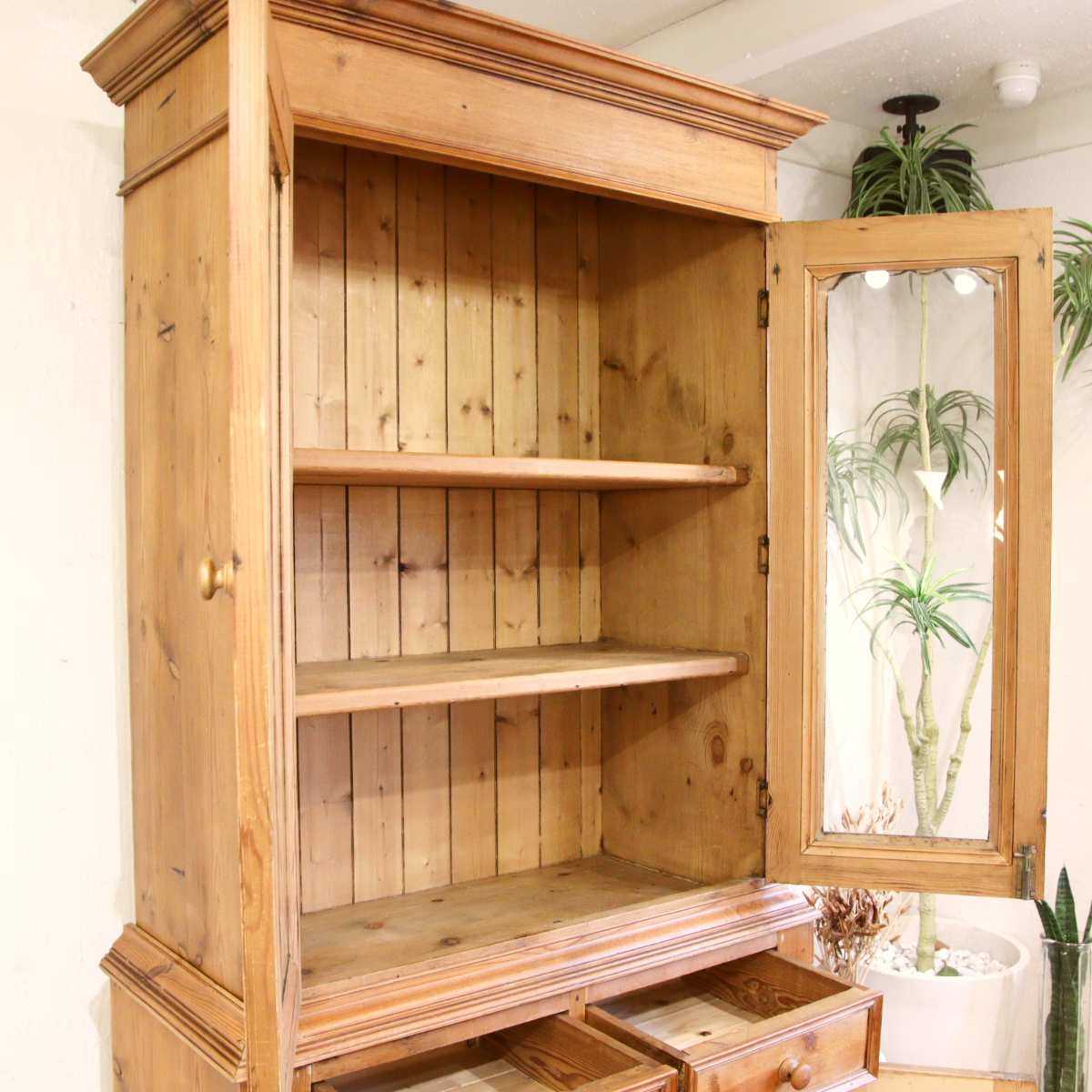 英国アンティーク オールドパイン材 カップボード 食器棚 キャビネット