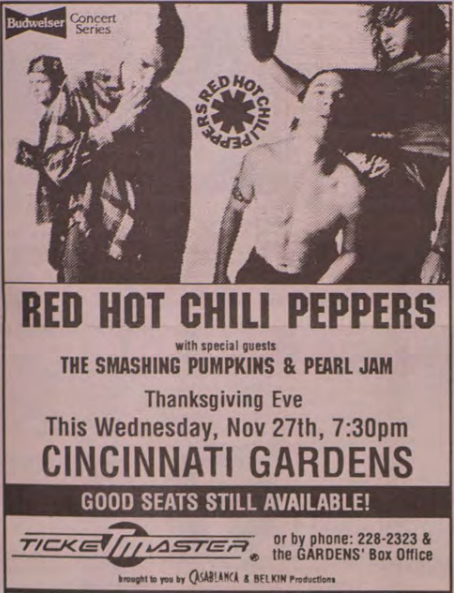 November 27, 1991 · Cincinnati Gardens, Cincinnati, OH · RHCP Live