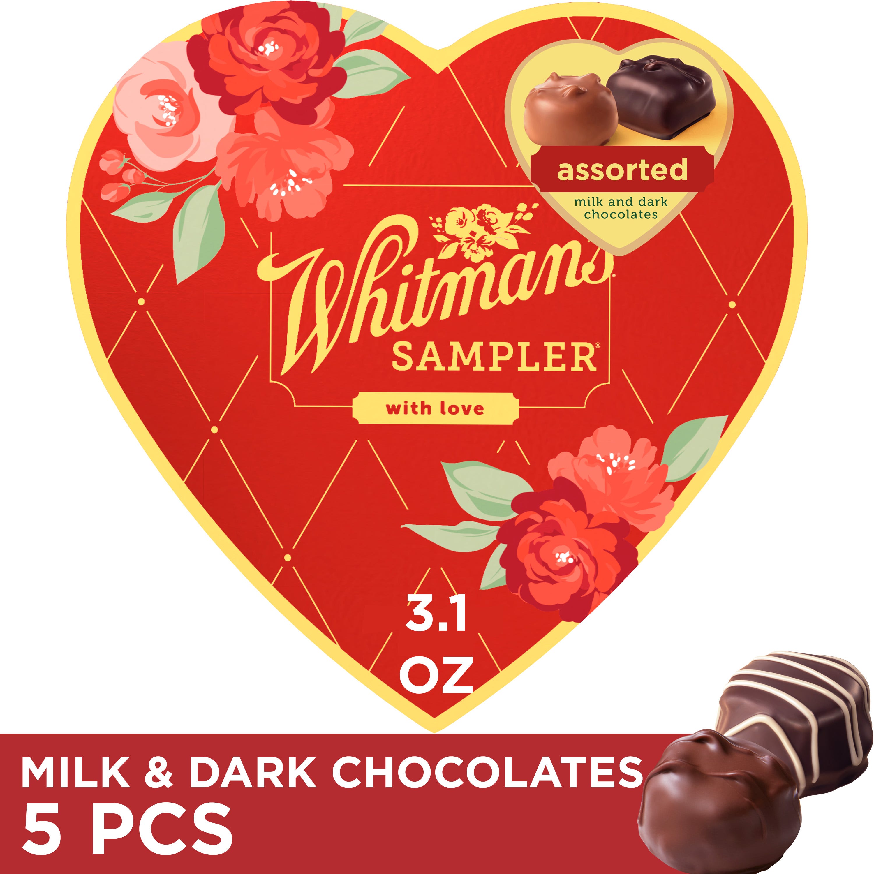 Whitman's Assorted Chocolates Red Sampler Heart Box | Russell Stover
