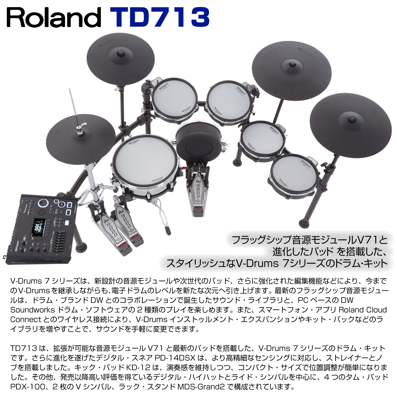 Roland ローランド TD713 本体 ラック バスドラムのセット 単品 送料