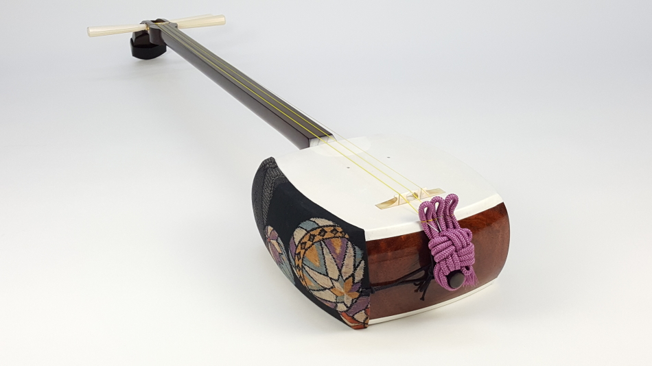 長唄三味線 細棹 本皮 皮破れなし 木製スタンド 長袋、胴袋付き