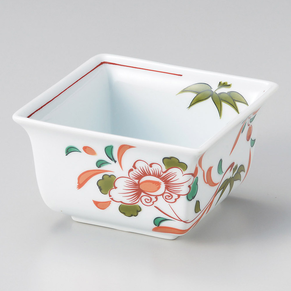 赤絵草花 反四角小鉢(和食器,鉢もの,小鉢)|食器通販の陶磁庵
