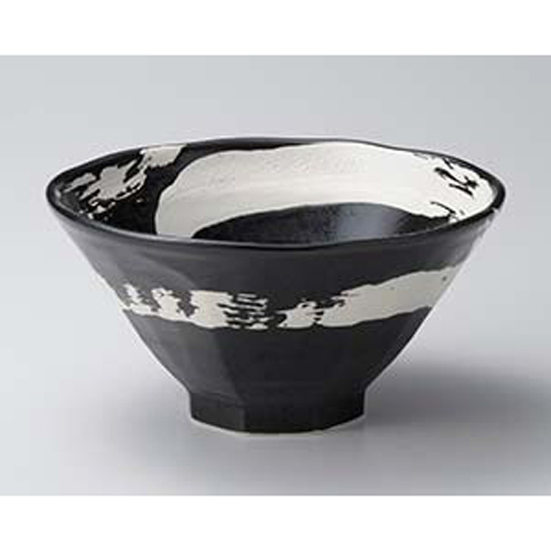 極刷毛黒八角6.3丼(スタイリッシュなラーメン丼)|食器通販の陶磁庵