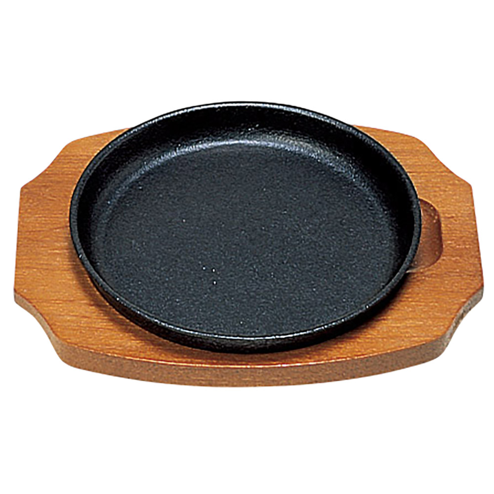 鉄・木］丸型ステーキ鉄皿 （木台付）17cm(ステーキ用の鉄皿)|食器通販