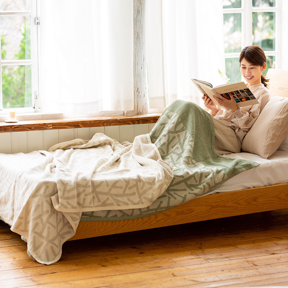 リネン＆シュニールコットン シングルブランケット 吾亦紅 グリーン