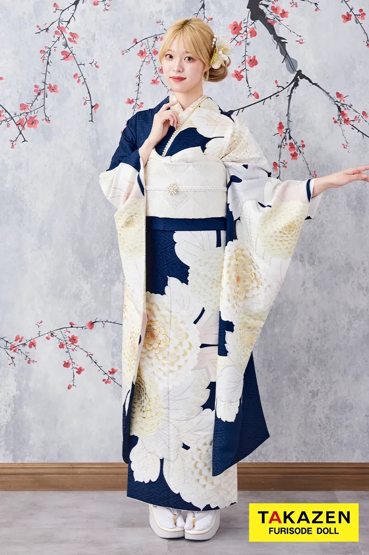 激安お得！正統派古典 青/紺/白 菊柄/大柄 シンプル 清楚 かわいい古典