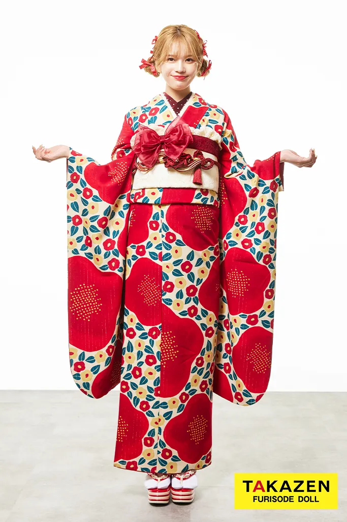 激安レトロポップ 赤 椿柄/総柄 派手可愛い 目立つ お洒落 今どき