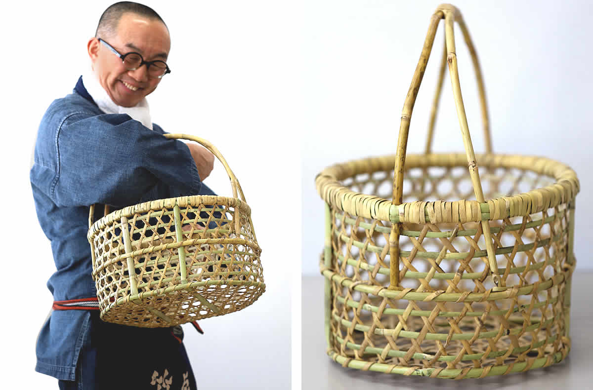 根曲竹六ツ目編み手付き籠 | 虎斑竹専門店 竹虎