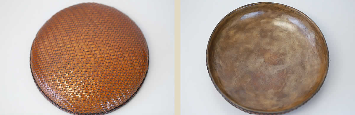 一点限り】塩月寿籃作 蓋つき網代編菓子器 うさぎと三日月 | 虎斑竹