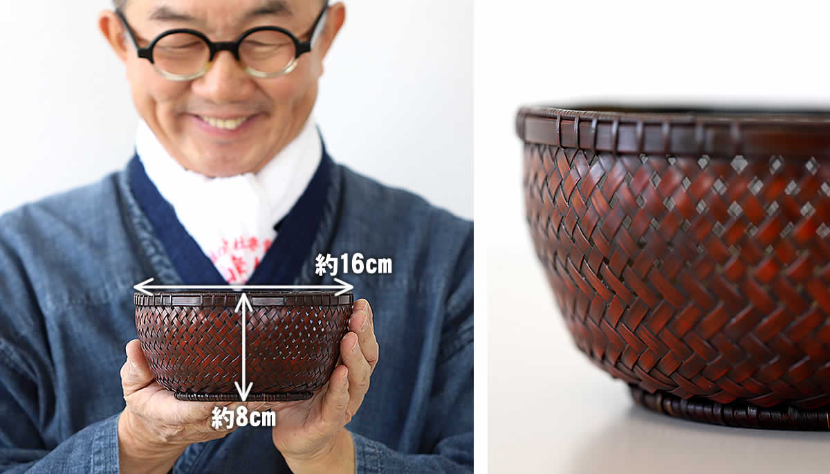 一点限り】 塩月寿籃作 染竹菓子器 （Japanese bamboo art by Juran