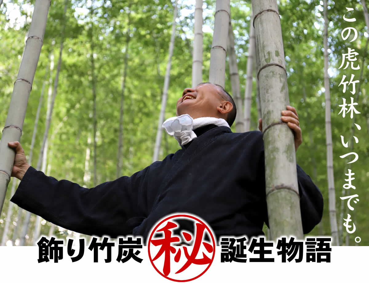 日本唯一の虎斑竹100年計画】飾り竹炭（丸竹炭）孟宗竹ハツリ竹筒付5本