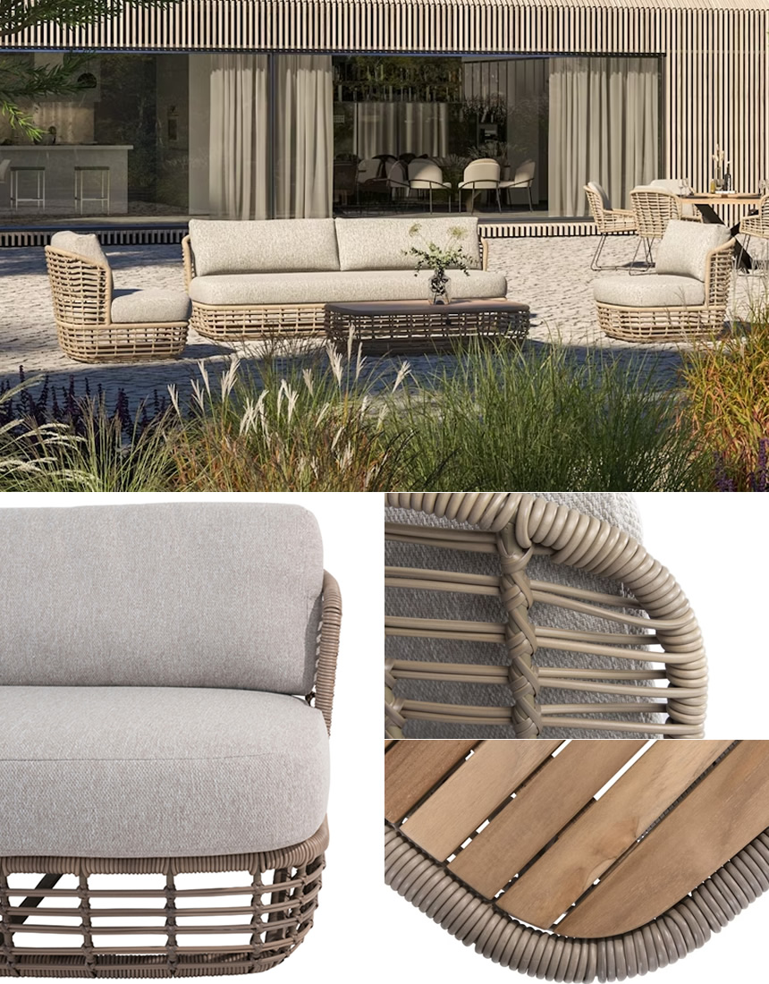 ルガーノ 人工ラタンのデザインソファセット （STK-LGN-ST1）（海外