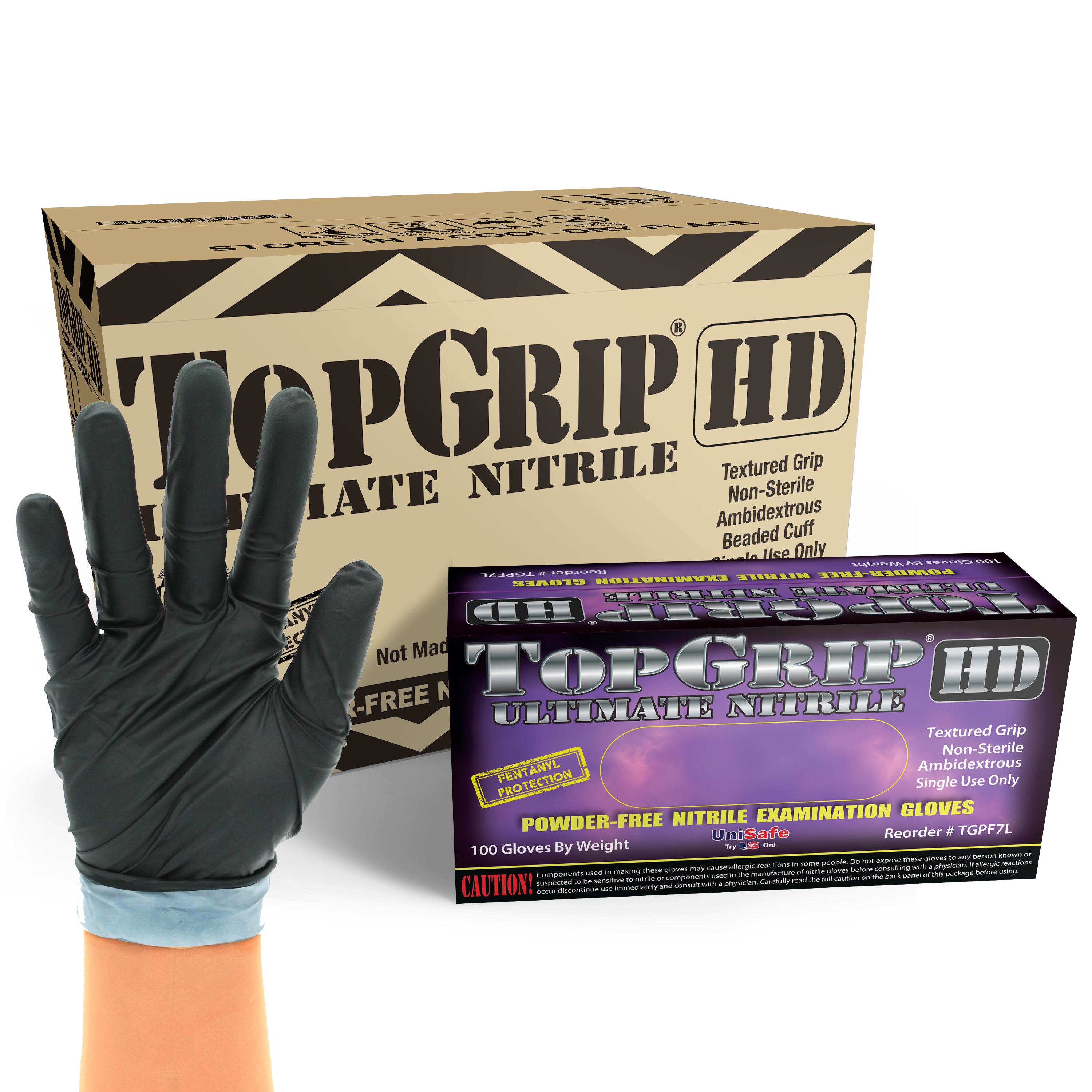 TopGrip HD 7 Mil Powder Free Dual-Layer Nitrile Exam Gloves, Case