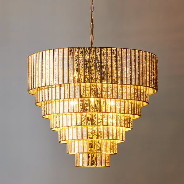 Seven tiered Galactica chandelier in mercurised glass