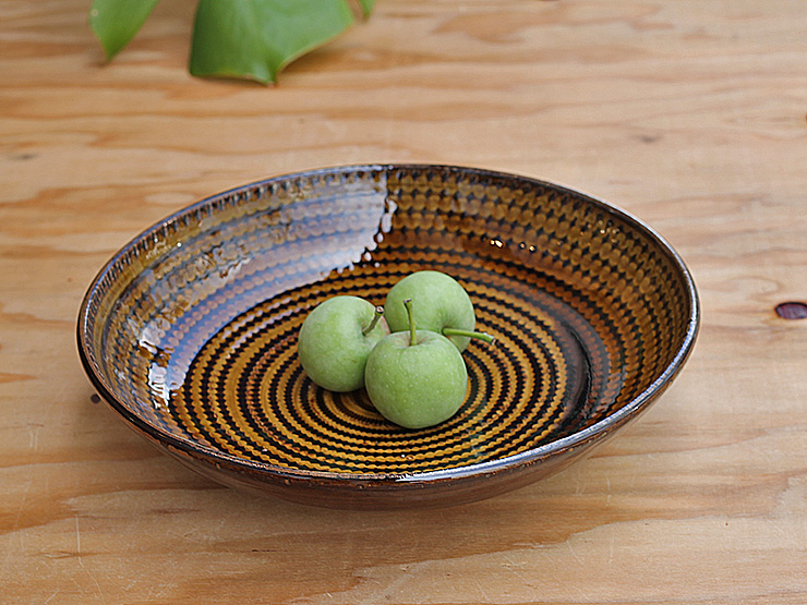 マルダイ窯・飴釉8寸カンナ皿・NO1215／大皿/大鉢｜和食器・種類／和