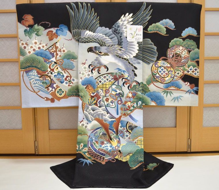 お宮参り 赤ちゃん着物 男の子 産着 初着 鷹 兜 om-m-423 商品詳細｜お