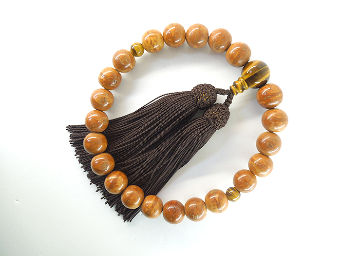 鳳眼菩提樹大玉片手数珠焦茶二五房虎目石仕立 お数珠の安田念珠店へ