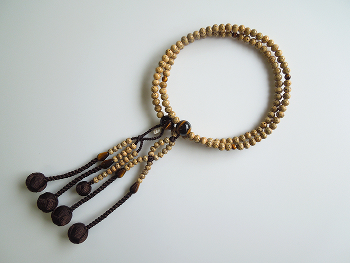 星月菩提樹二双半法華 虎目石仕立 焦茶かがり梵天 お数珠の安田念珠店