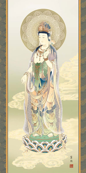 仏画 観音様の掛け軸 鈴木翠朋作 雲上観音