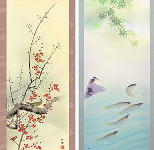 花鳥の掛け軸 田村竹世作 四季花鳥 お得な4本セット