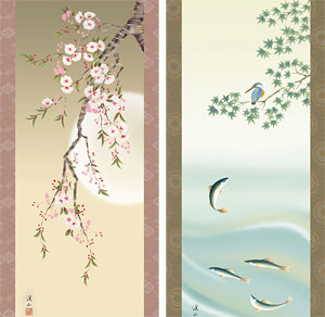 花鳥の掛け軸 伊藤渓山作 四季花鳥 お得な4本セット