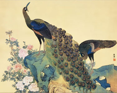 有名作家の掛け軸 円山応挙作 牡丹孔雀図